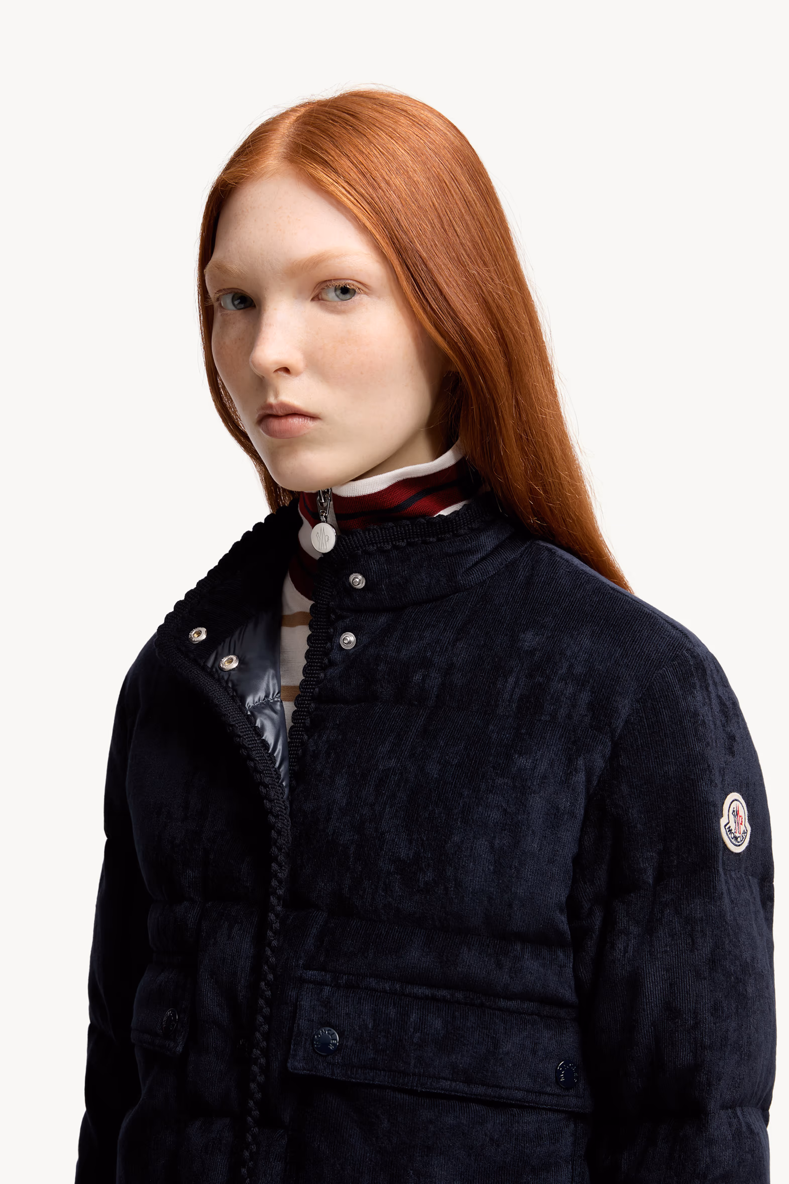 Essarts Braided Trim Corduroy Short Down Jacket Women Blue Moncler 6